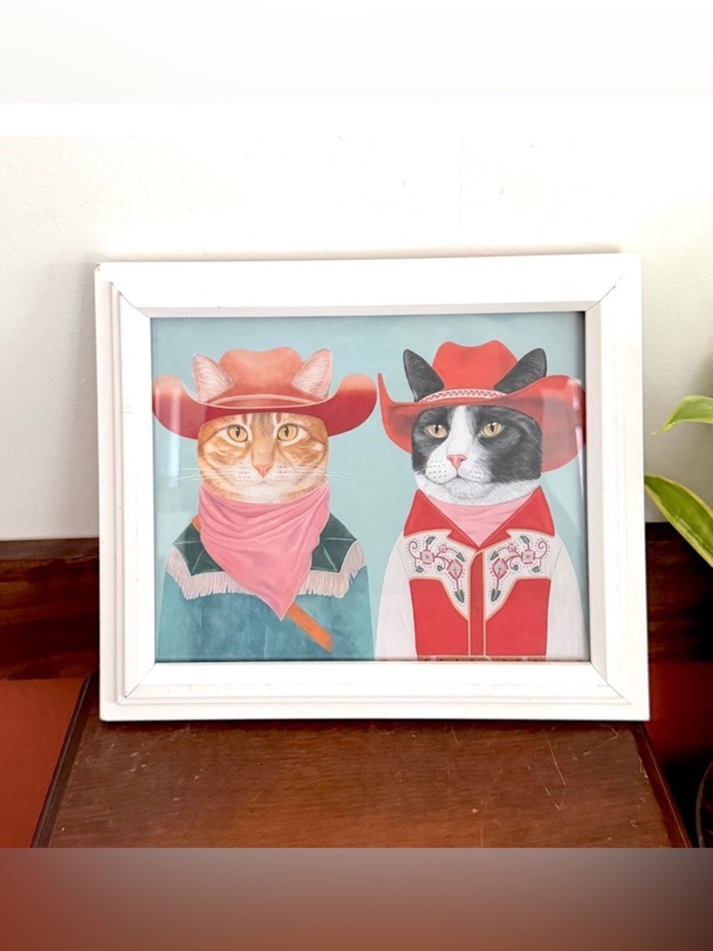 Cowboy Cats Western Rodeo Canvas Art Print White Framed Quirky Wall Hanging Art
